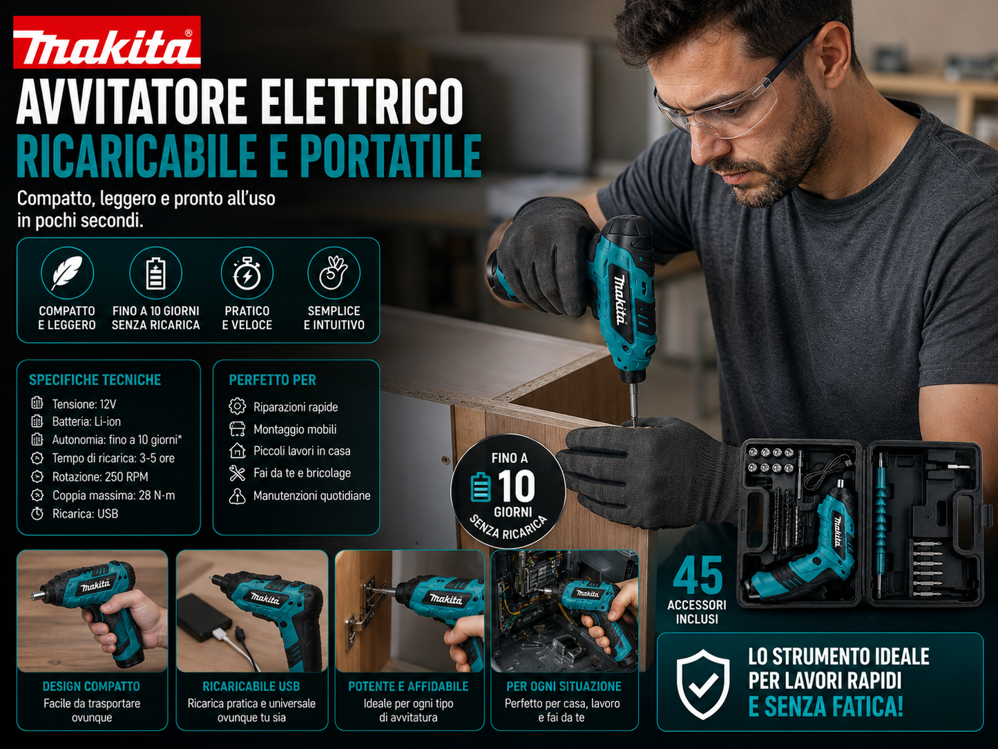 Makita 12V | Avvitatore Portatile ad Alta Potenza • 10 Giorni Senza Ricarica | Novità Makita 2026