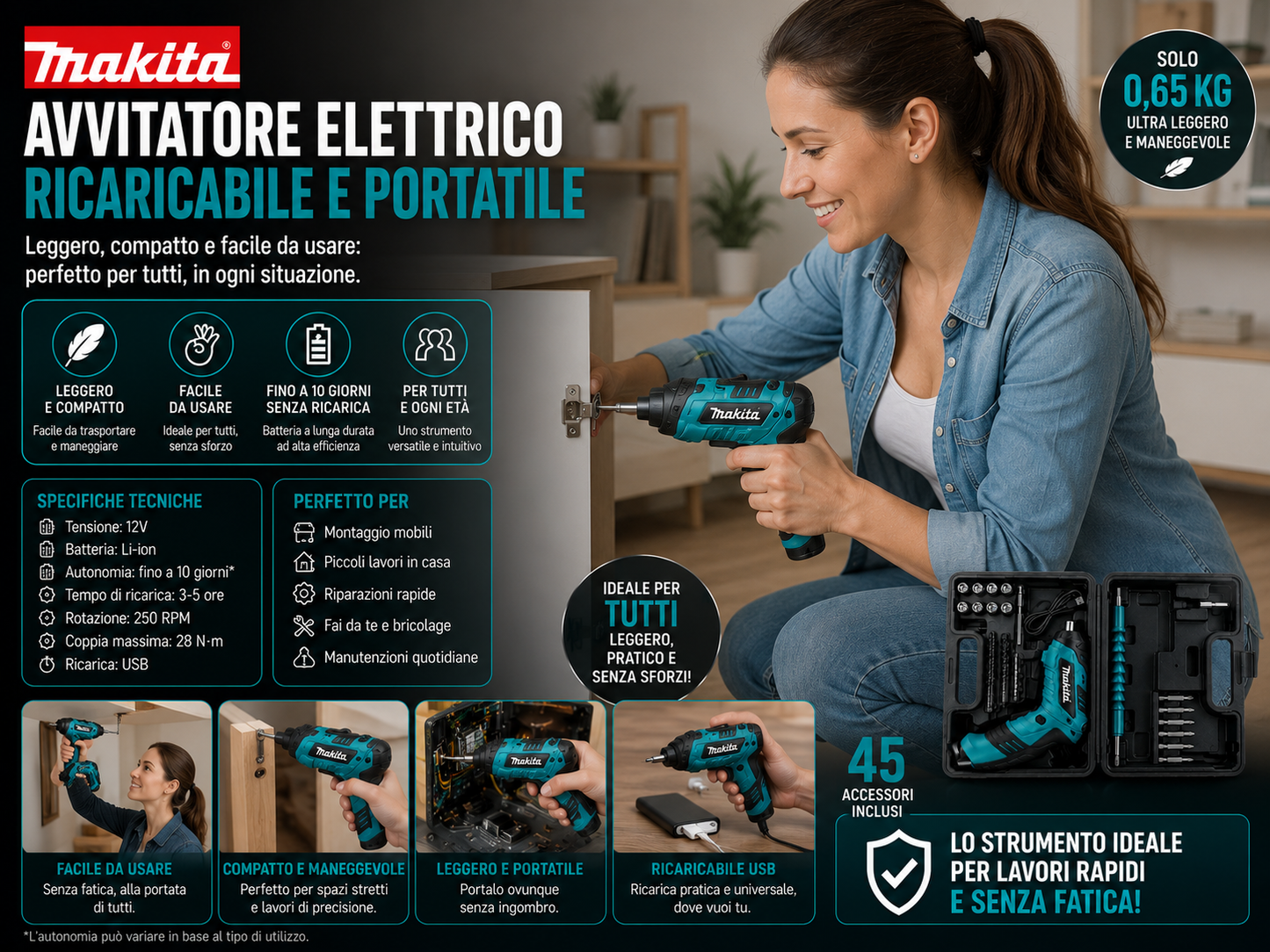 Makita 12V | Avvitatore Portatile ad Alta Potenza • 10 Giorni Senza Ricarica | Novità Makita 2026